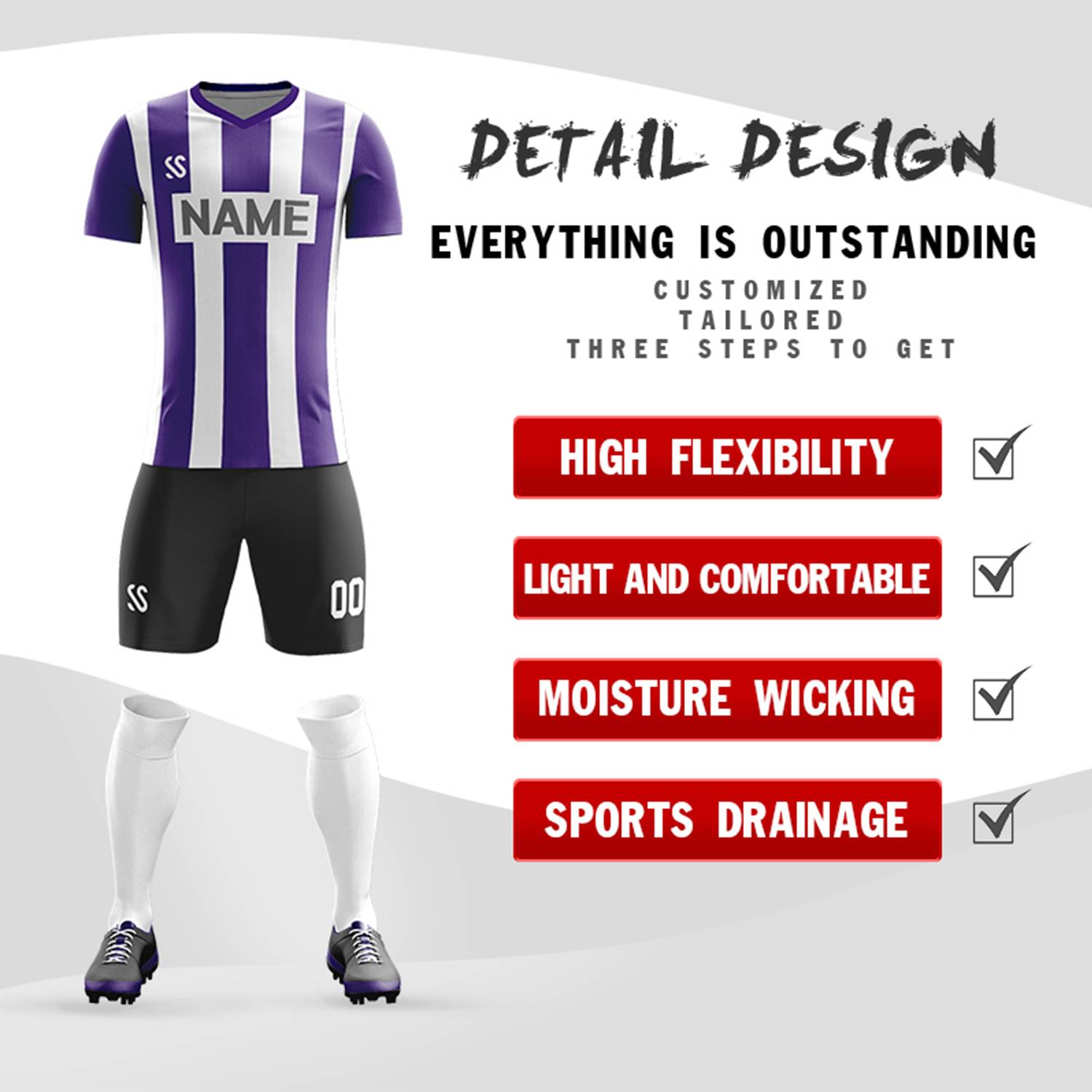 Custom Purple Gray Casual Outdoor Soccer Sets Jersey