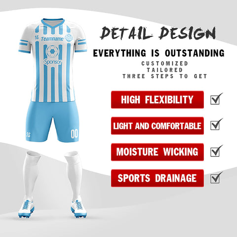 Custom Light Blue Printing Sportswear Soccer Sets Jersey