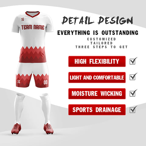 Custom White Red Casual Printing Sportswear Soccer Sets Jersey