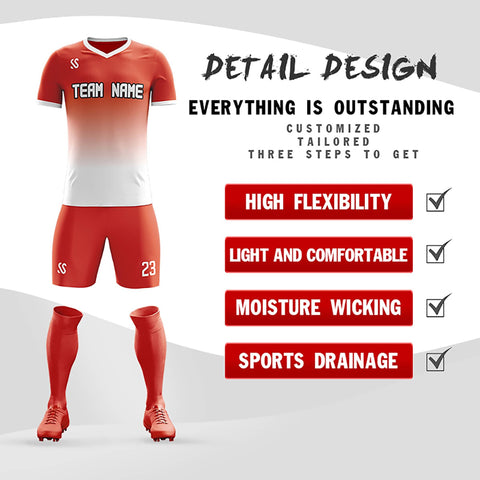 Custom Red White Printing Sportswear Soccer Sets Jersey