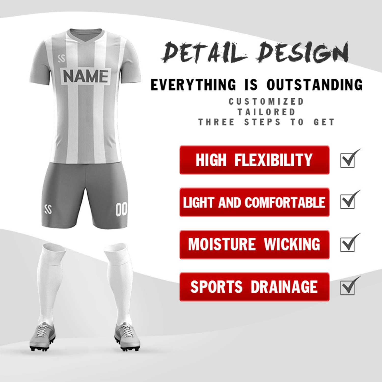 Custom Gray Casual Outdoor Soccer Sets Jersey