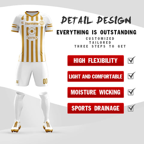 Custom White Gold Casual Printing Sportswear Soccer Sets Jersey