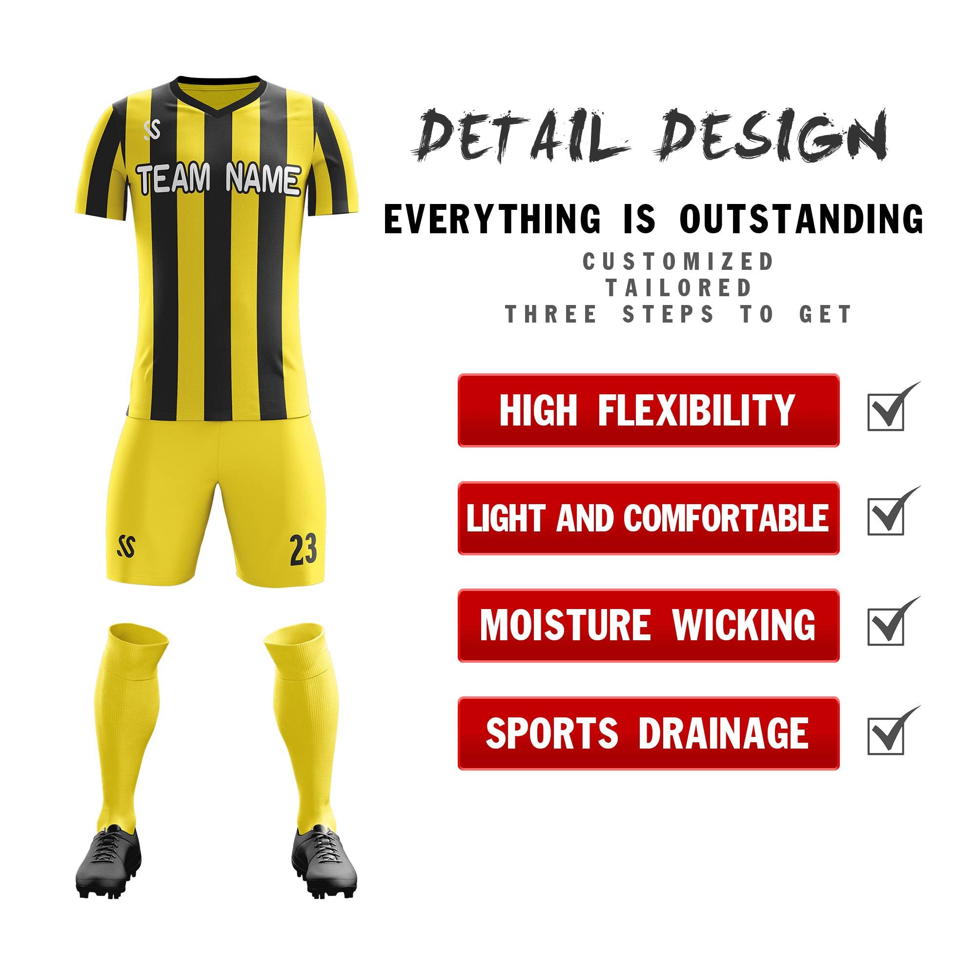 Custom Yellow White Casual Printing Sportswear Soccer Sets Jersey