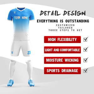 Custom Light Blue White Casual Printing Sportswear Soccer Sets Jersey