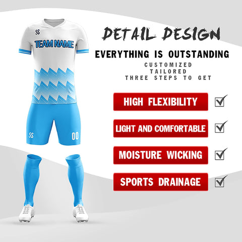 Custom Light Blue Printing Outdoor Breathable Soccer Sets Jersey