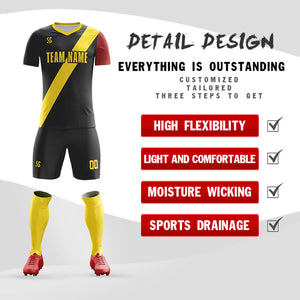 Custom Black Yellow Casuall Printing Sportswear Soccer Sets Jersey