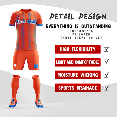 Custom Orange Printing Outdoor Tracksuit Soccer Sets Jersey