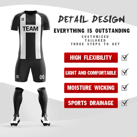 Custom Black Printing Outdoor Breathable Soccer Sets Jersey