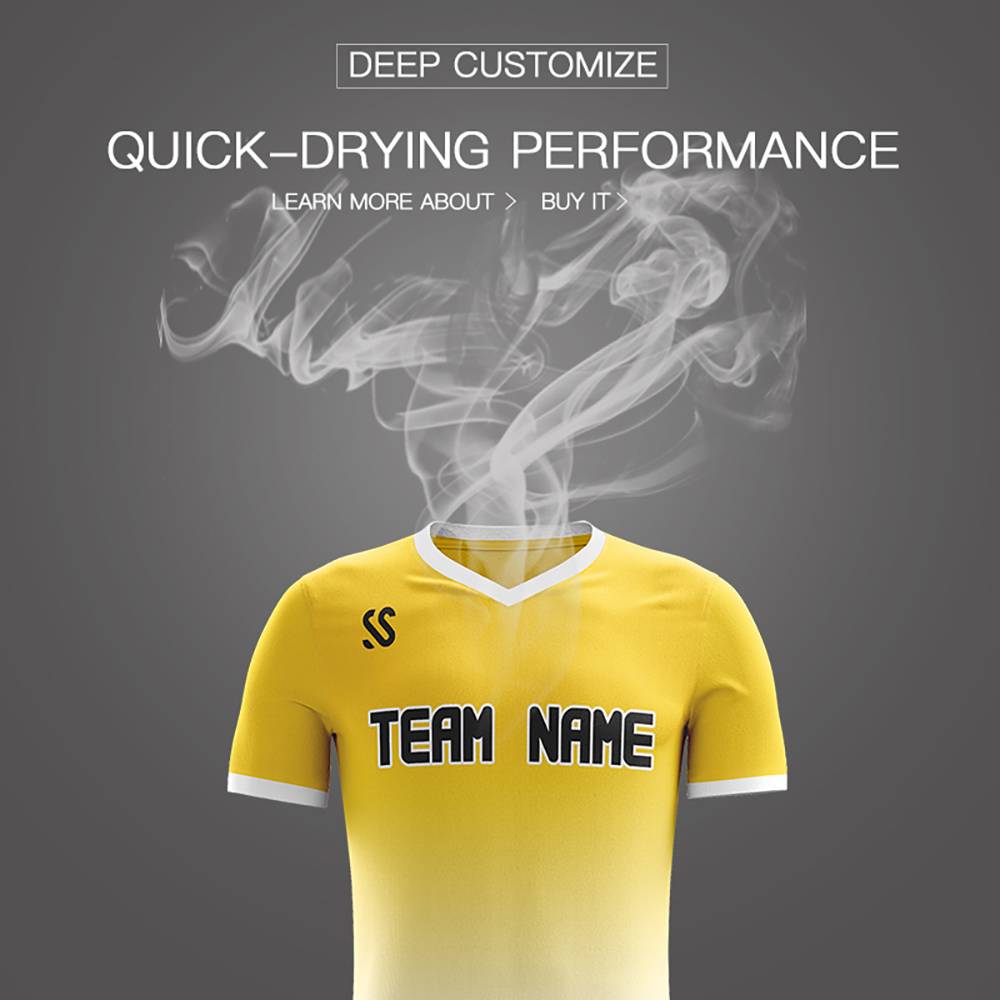 Custom Yellow Black Casual Printing Sportswear Soccer Sets Jersey