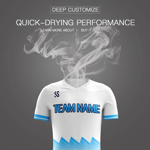 Custom Light Blue Printing Outdoor Breathable Soccer Sets Jersey