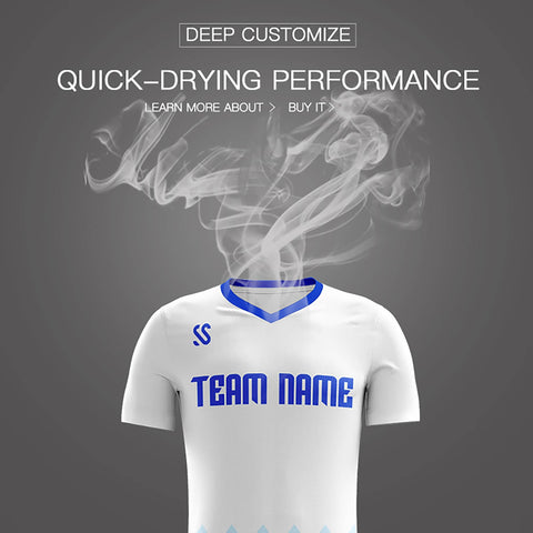 Custom White Royal Printing Sportswear Soccer Sets Jersey