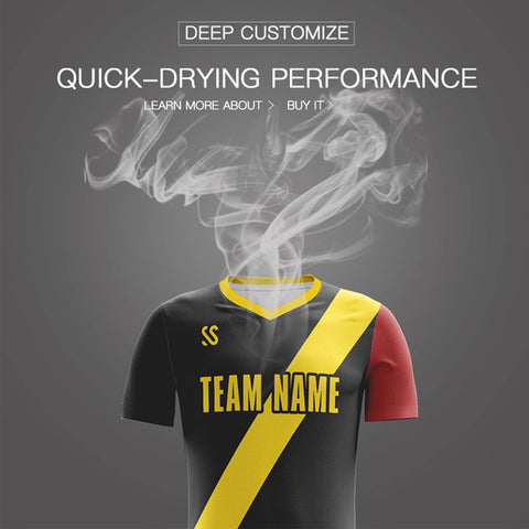 Custom Black Yellow Casuall Printing Sportswear Soccer Sets Jersey