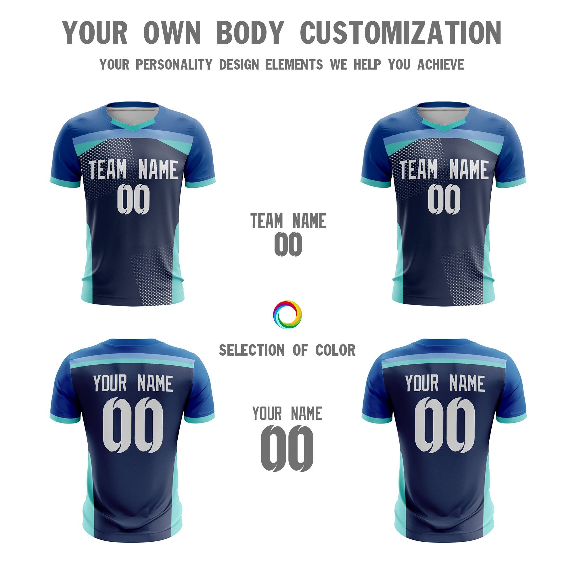 Custom Navy Breathable Sport Soccer Tops Jersey