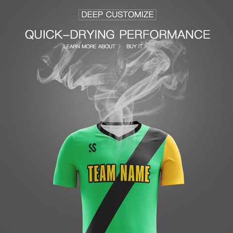 Custom Green Yellow Casuall Printing Sportswear Soccer Sets Jersey
