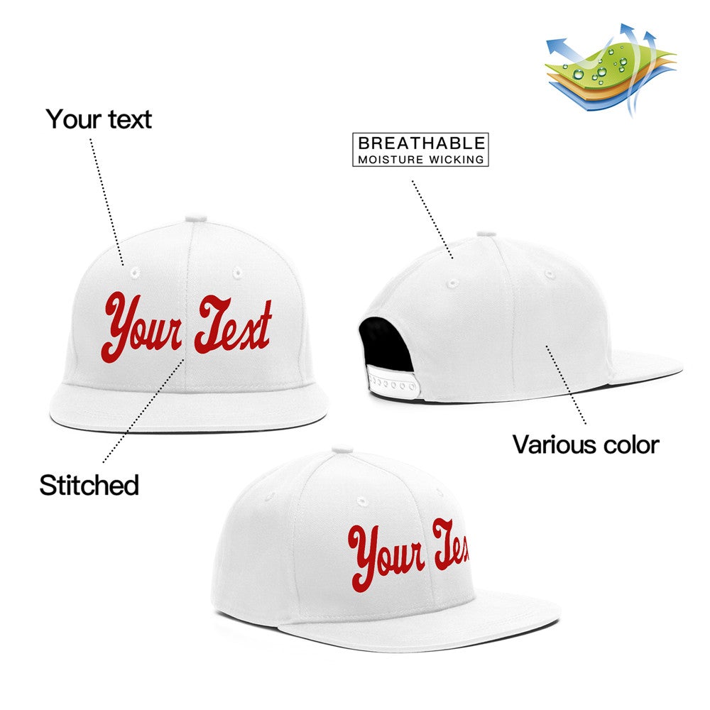 Custom White Red Casual Sport Baseball Cap