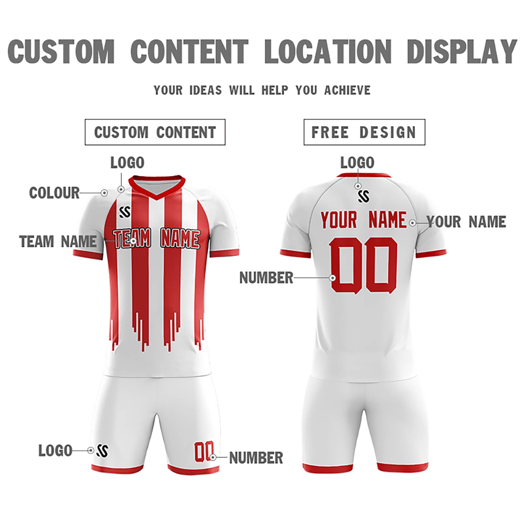 Custom White Printing Outdoor Tracksuit Soccer Sets Jersey