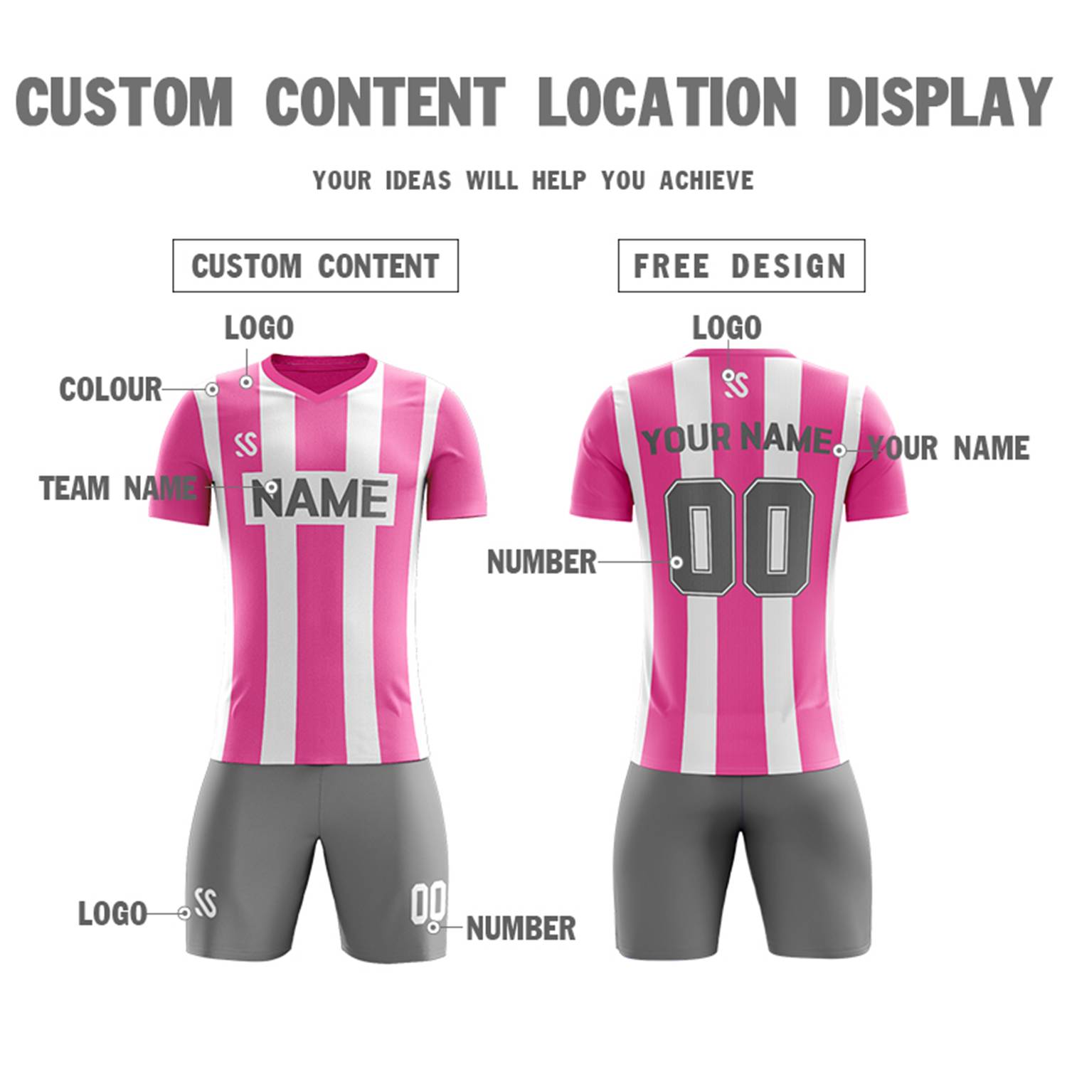 Custom Pink Gray Casual Outdoor Soccer Sets Jersey