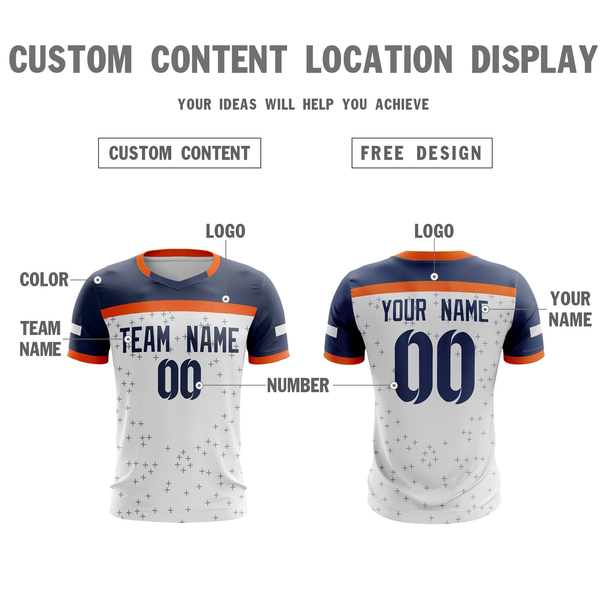 Custom White Navy Breathable Sport Soccer Tops Jersey