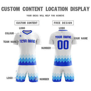 Custom White Royal Printing Sportswear Soccer Sets Jersey