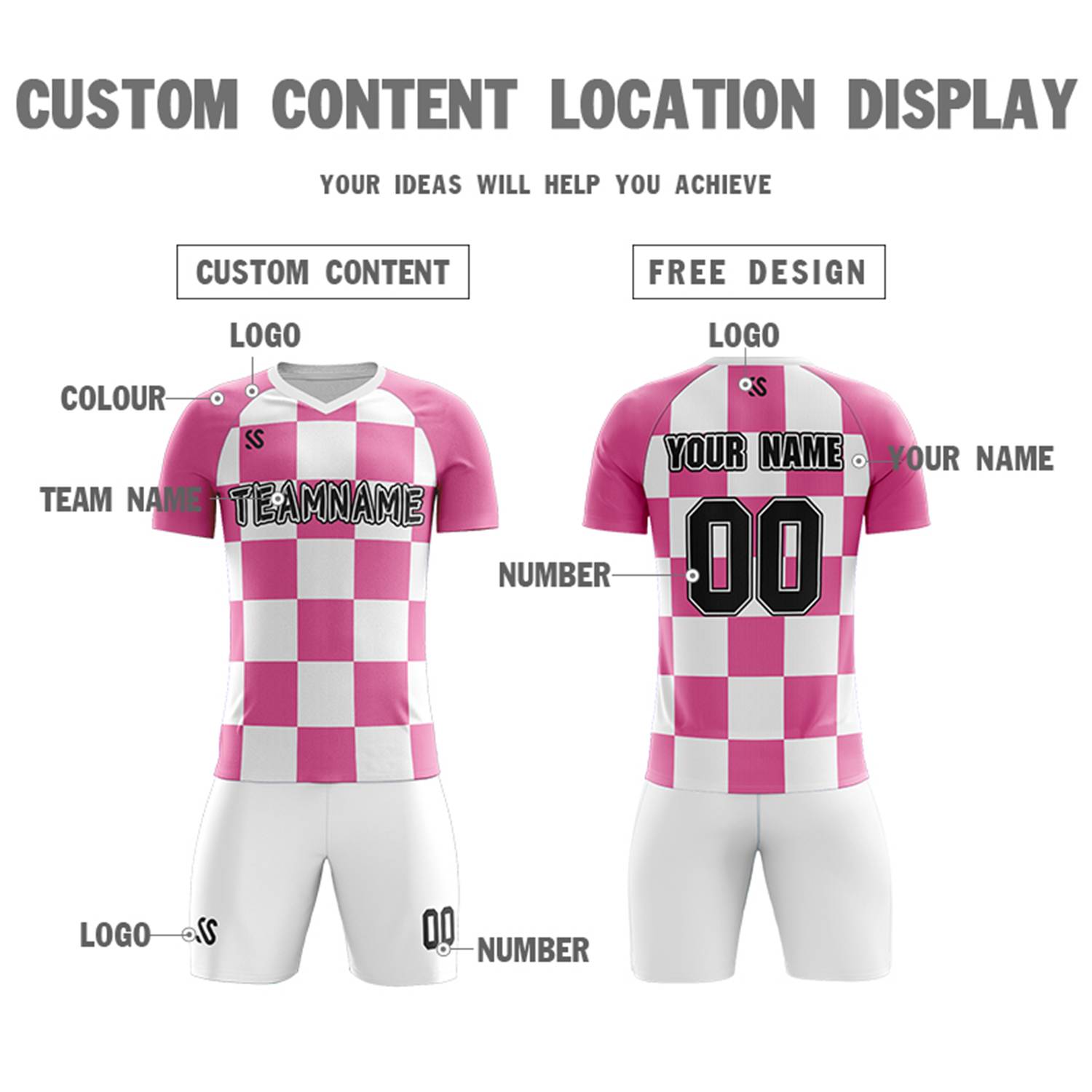 Custom Pink Black Casual Outdoor Soccer Sets Jersey