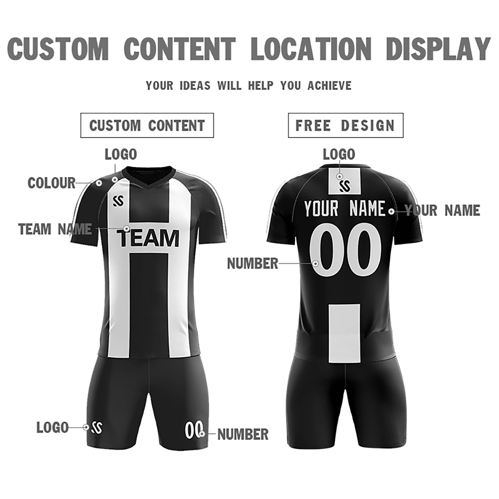 Custom Black Printing Outdoor Breathable Soccer Sets Jersey