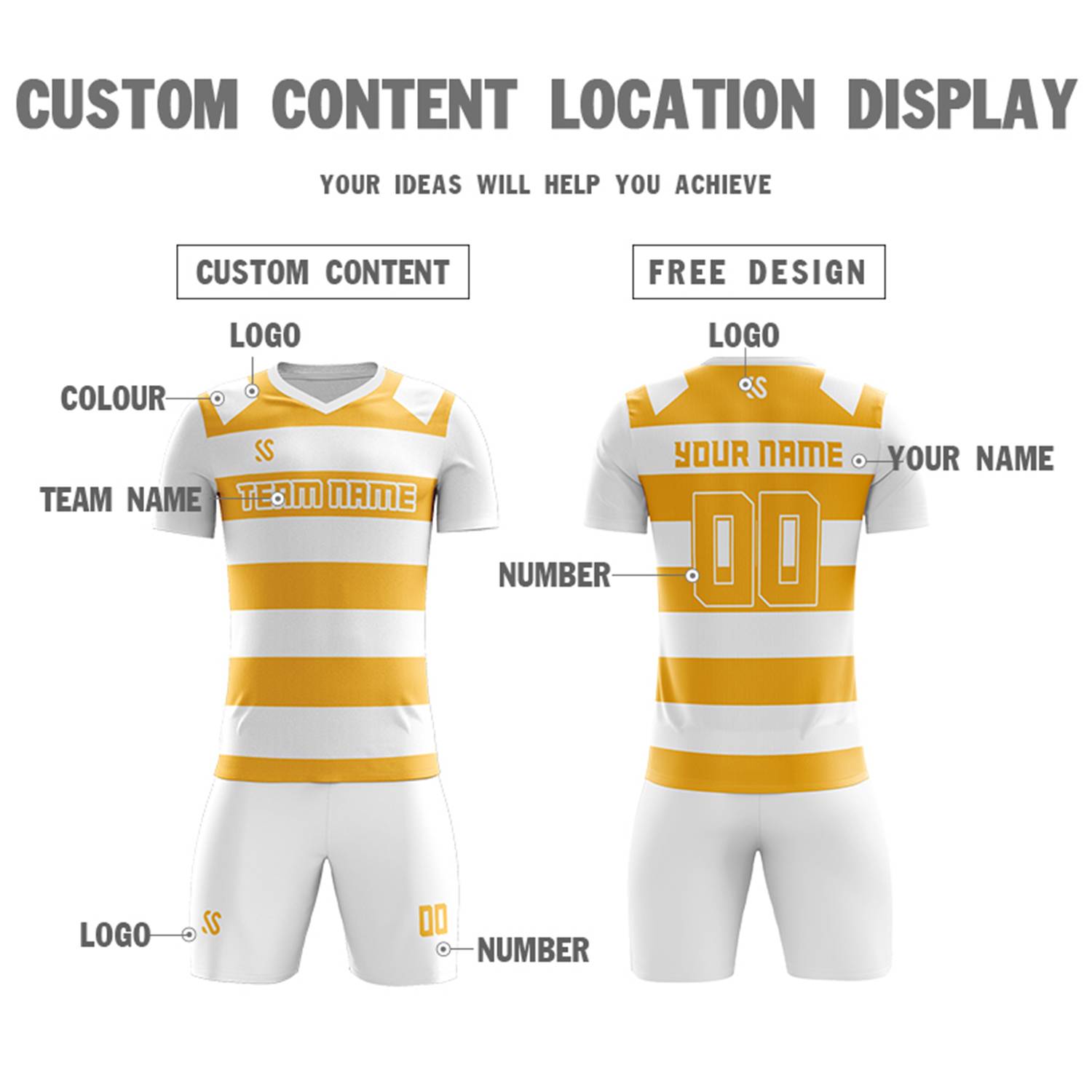 Custom Yellow Casual Printing Sportswear Soccer Sets Jersey