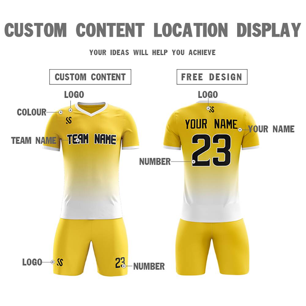 Custom Yellow Black Casual Printing Sportswear Soccer Sets Jersey