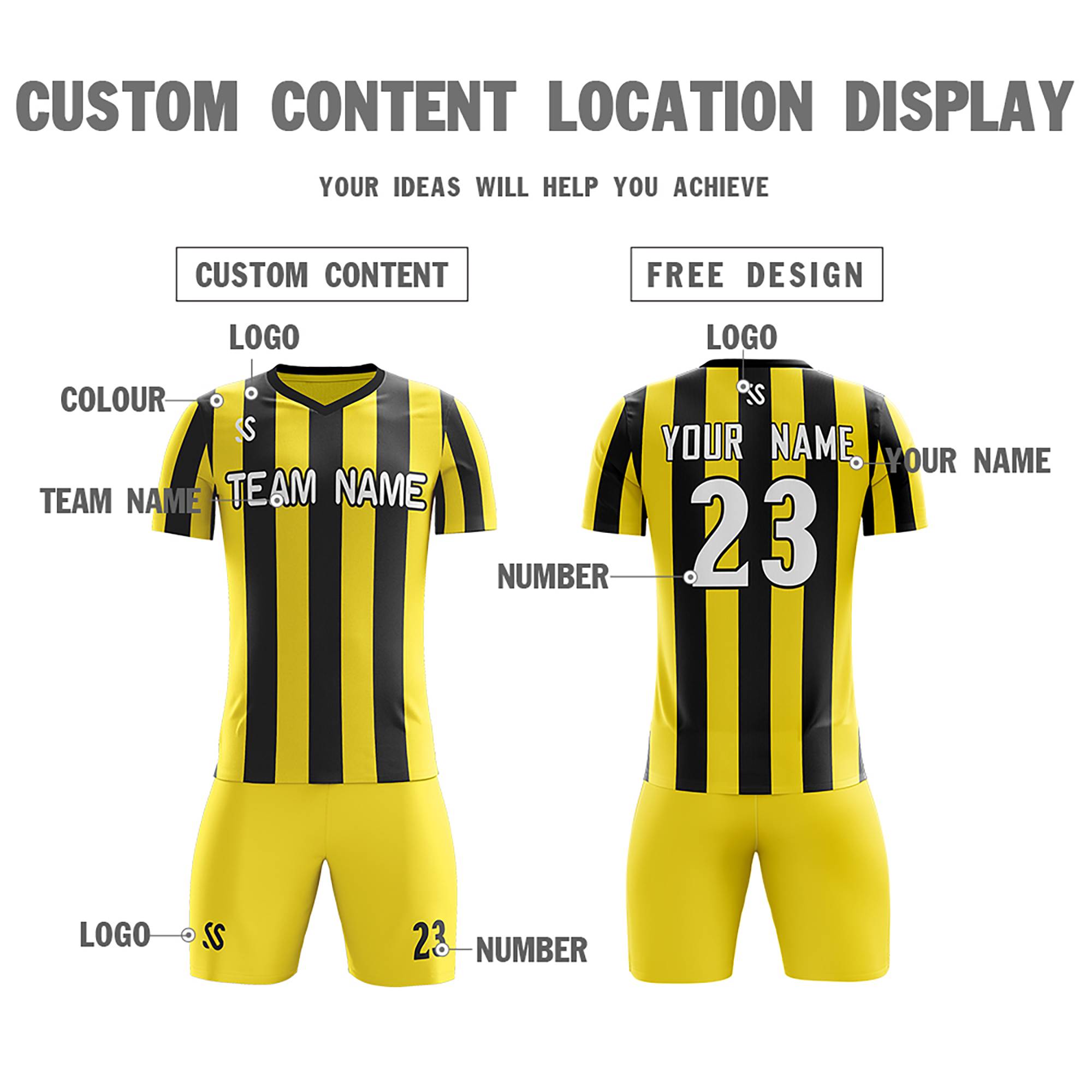 Custom Yellow White Casual Printing Sportswear Soccer Sets Jersey