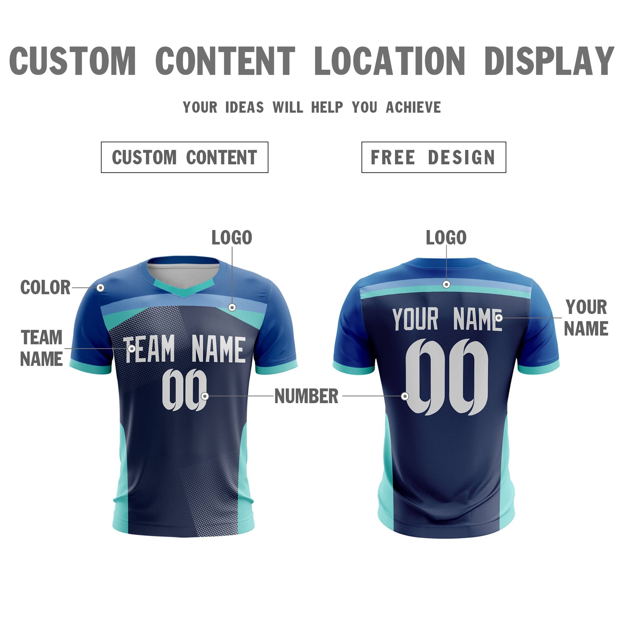 Custom Navy Breathable Sport Soccer Tops Jersey