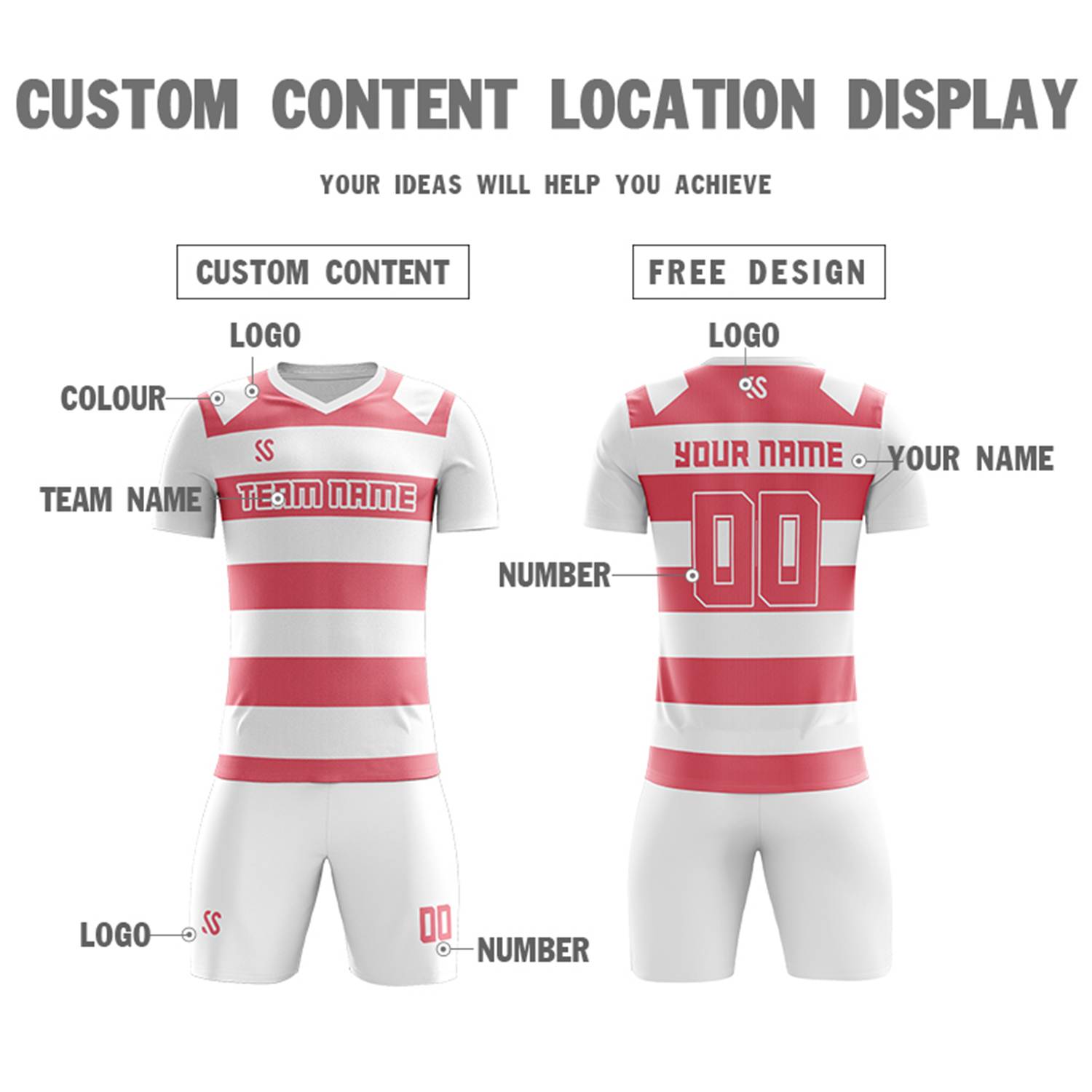 Custom Pink Casual Printing Sportswear Soccer Sets Jersey