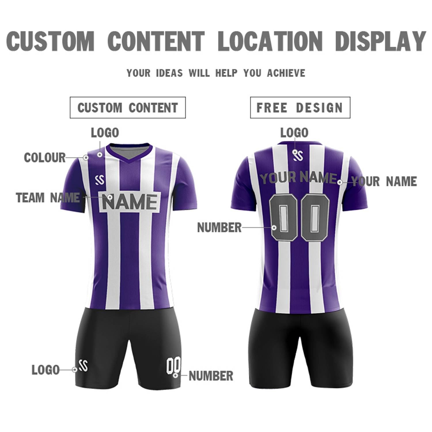 Custom Purple Gray Casual Outdoor Soccer Sets Jersey