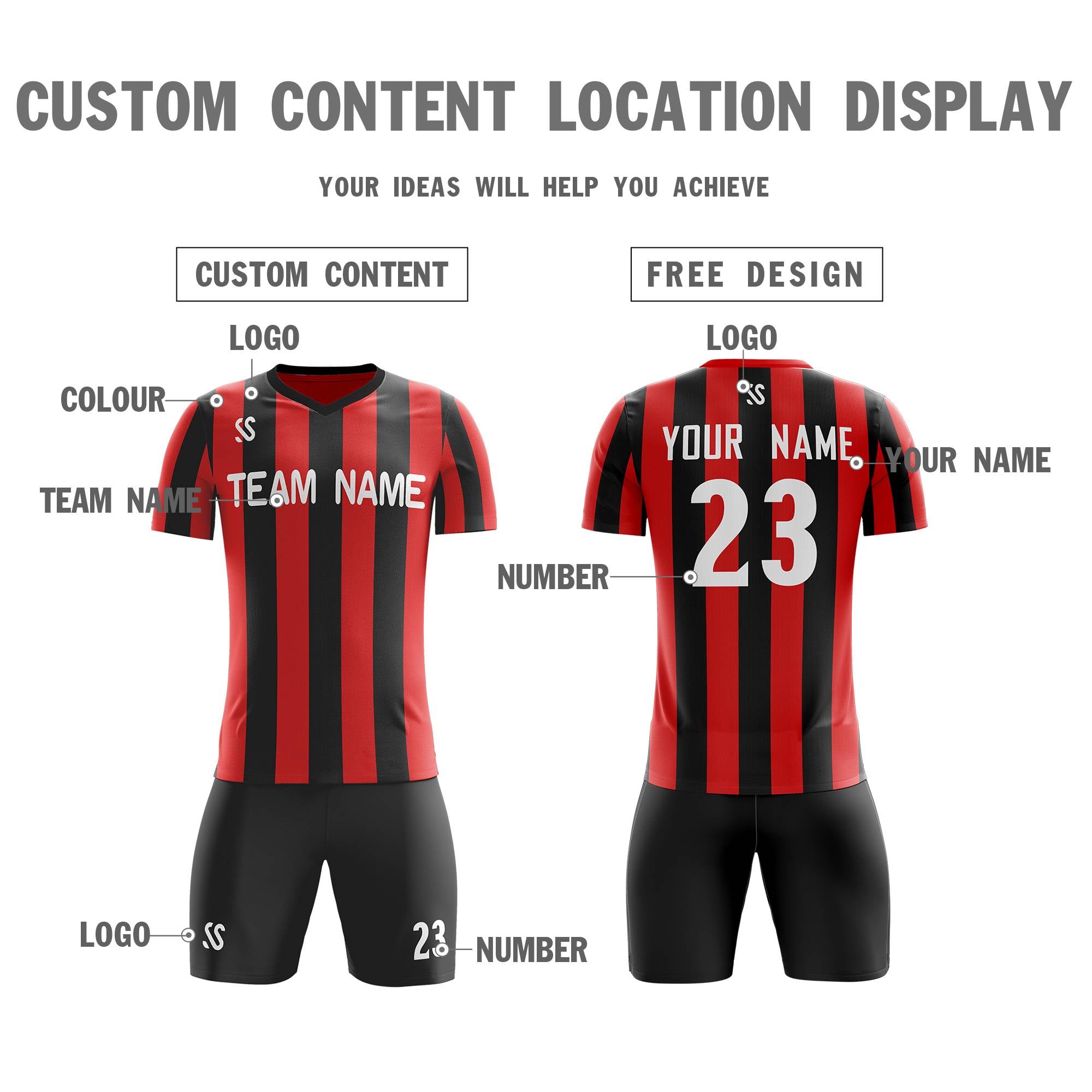 Custom Red White Casual Printing Sportswear Soccer Sets Jersey