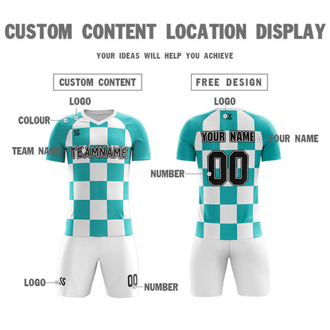 Custom Aqua Black Outdoor Soccer Sets Jersey