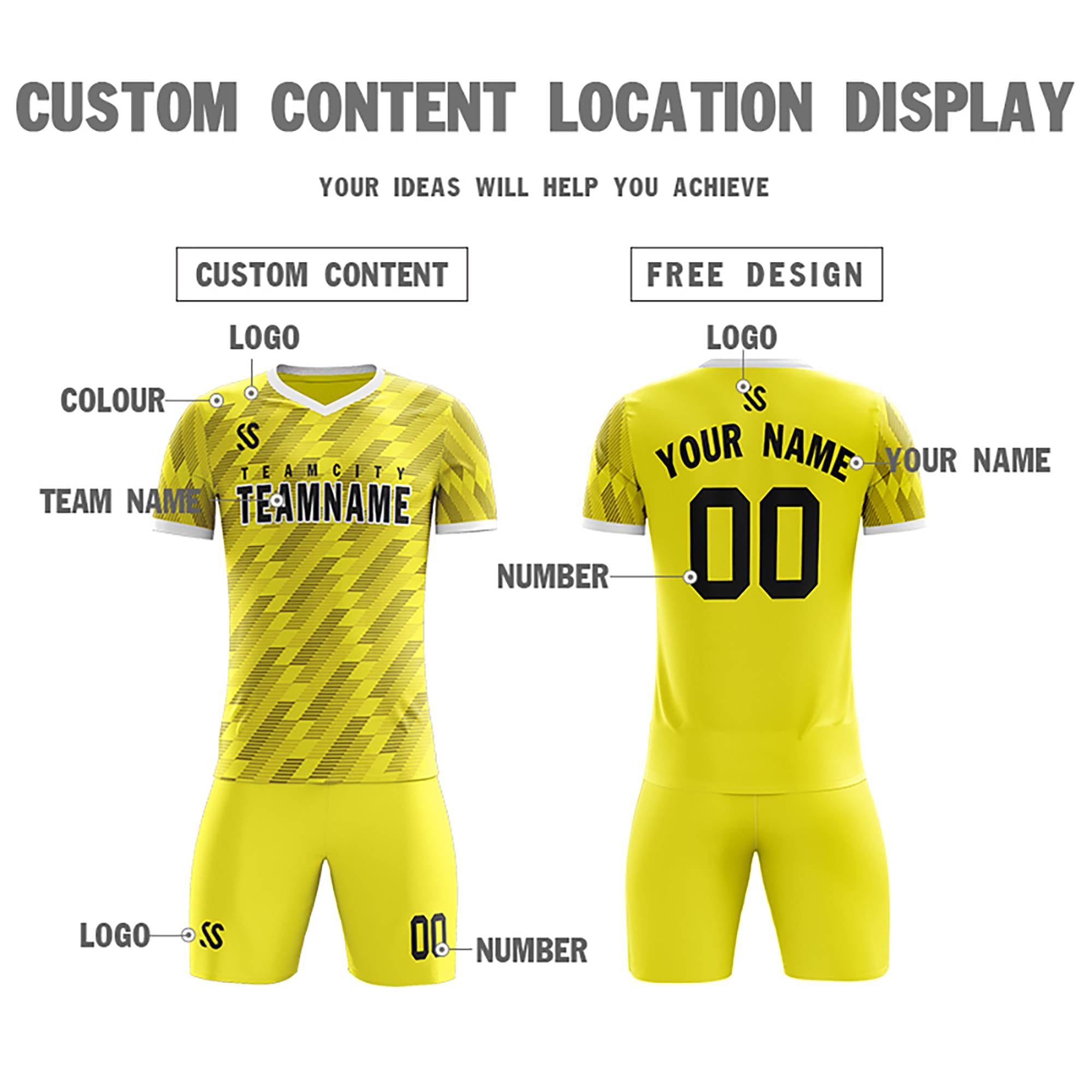 Custom Yellow Printing Outdoor Tracksuit Soccer Sets Jersey