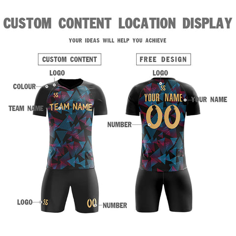 Custom Black Printing Outdoor Breathable Soccer Sets Jersey