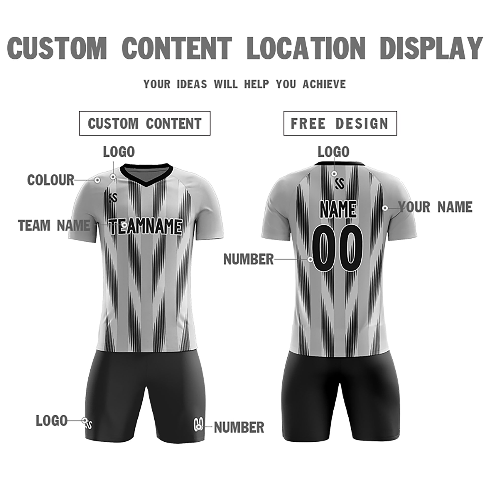 Custom Gray Printing Outdoor Breathable Soccer Sets Jersey