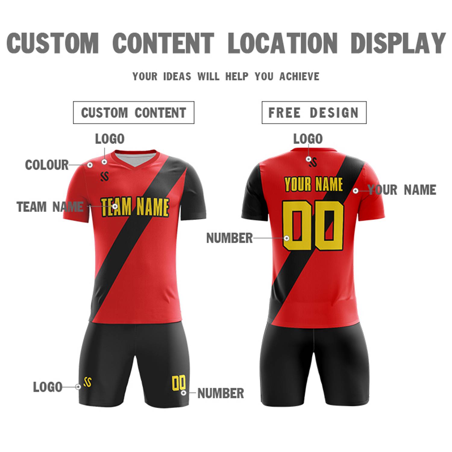 Custom Red Yellow-Black Casual Printing Sportswear Soccer Sets Jersey