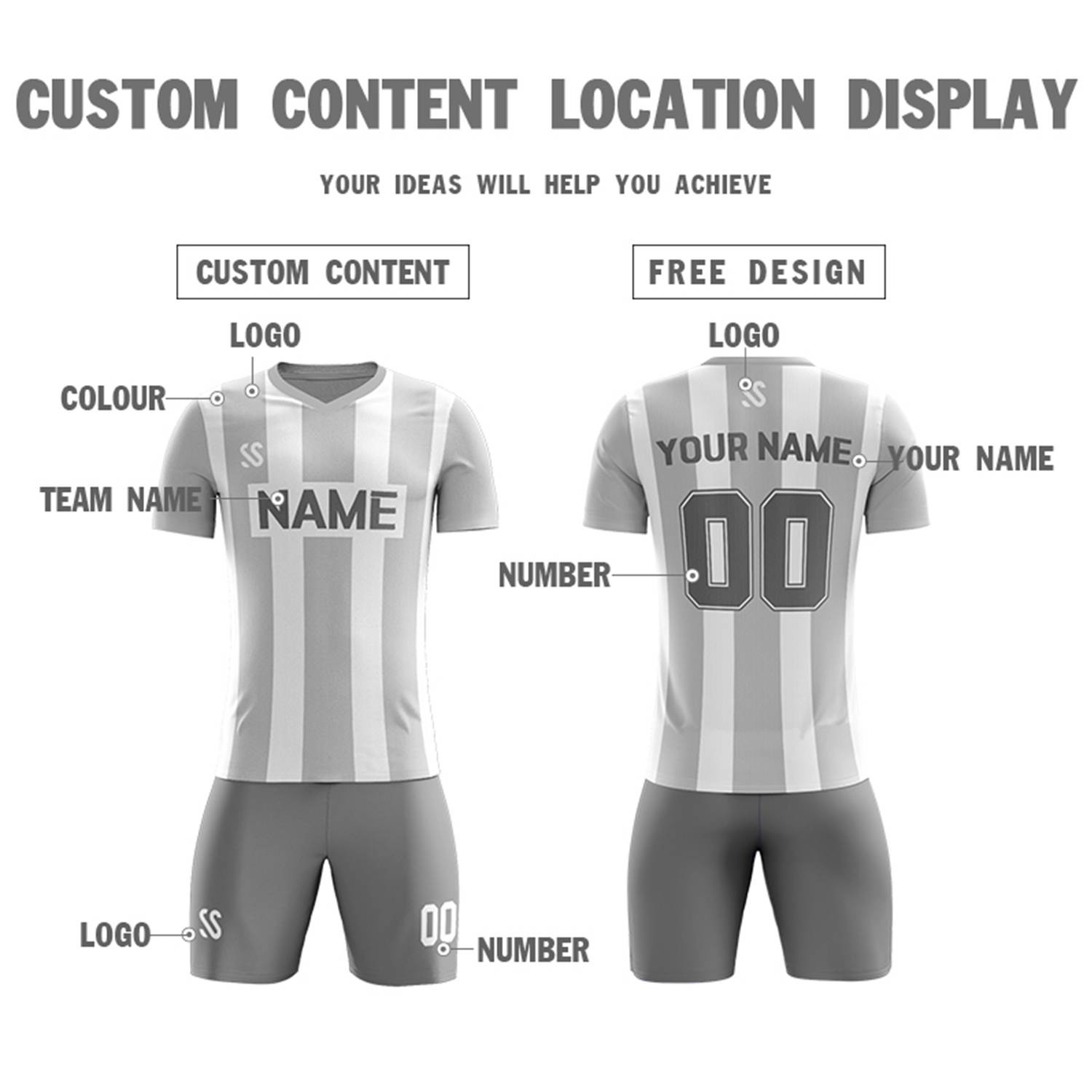 Custom Gray Casual Outdoor Soccer Sets Jersey