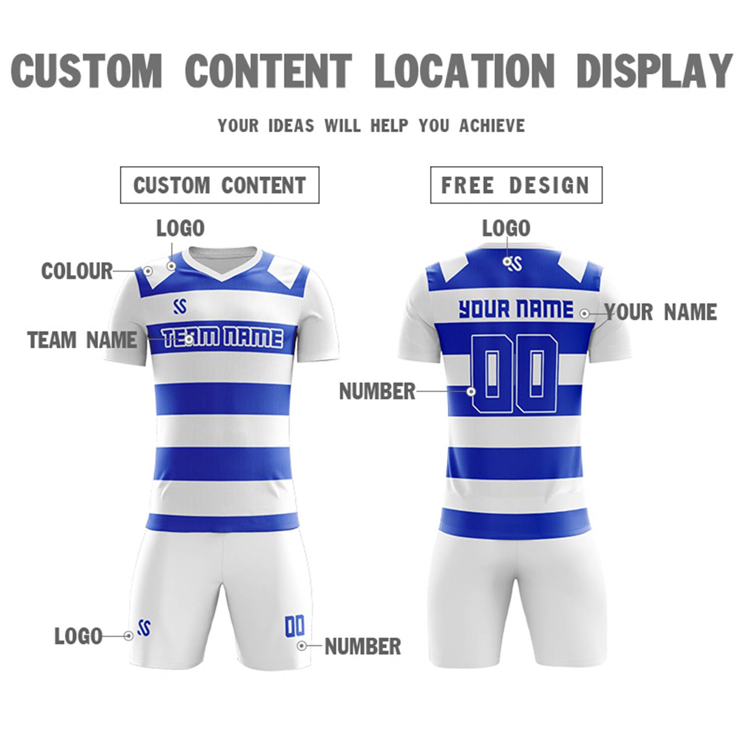 Custom Royal Casual Printing Sportswear Soccer Sets Jersey