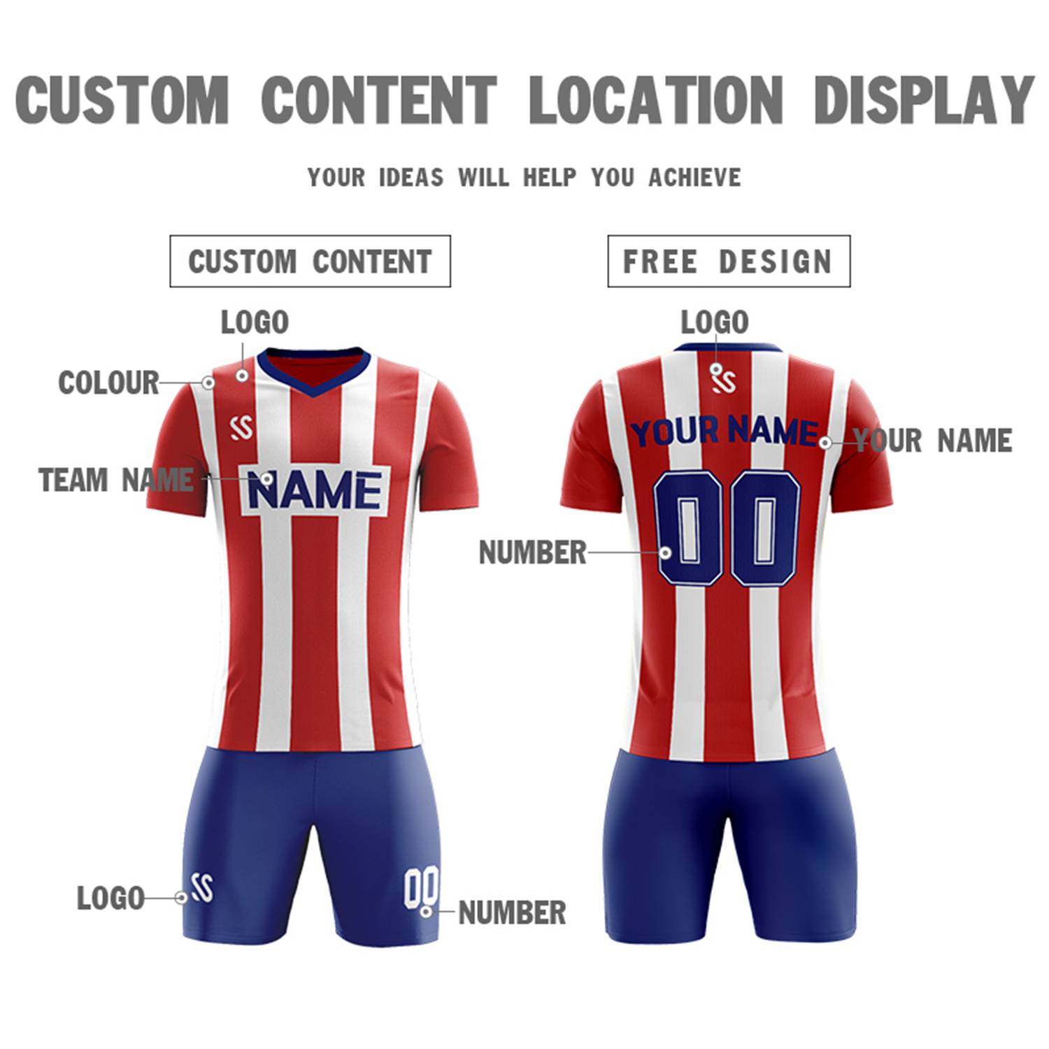 Custom Red Navy Casual Outdoor Soccer Sets Jersey