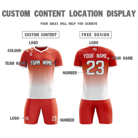 Custom Red White Printing Sportswear Soccer Sets Jersey