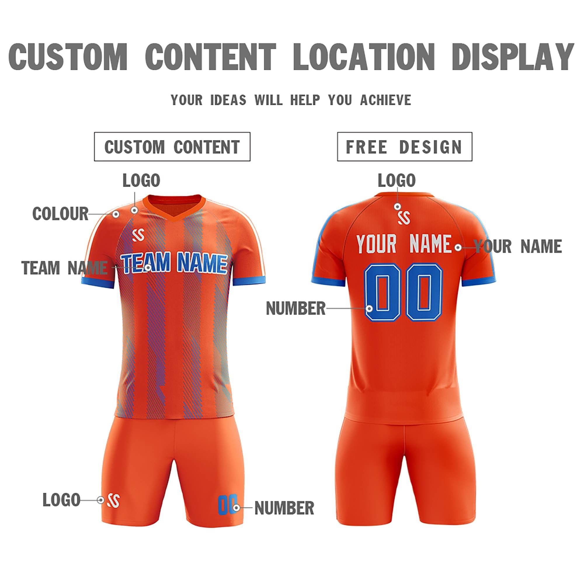 Custom Orange Printing Outdoor Tracksuit Soccer Sets Jersey