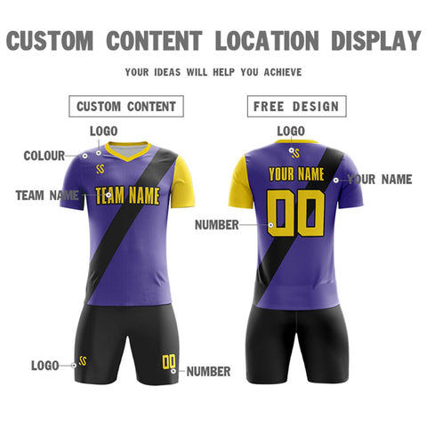 Custom Purple Yellow Casual Printing Sportswear Soccer Sets Jersey