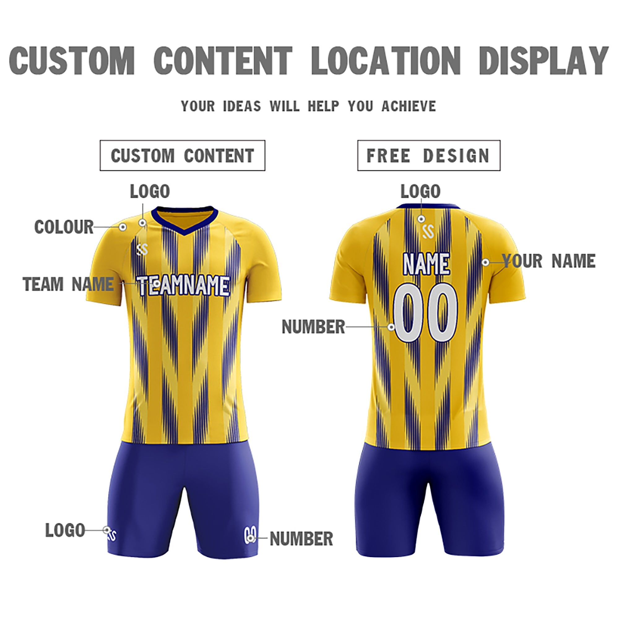 Custom Yellow Printing Outdoor Breathable Soccer Sets Jersey