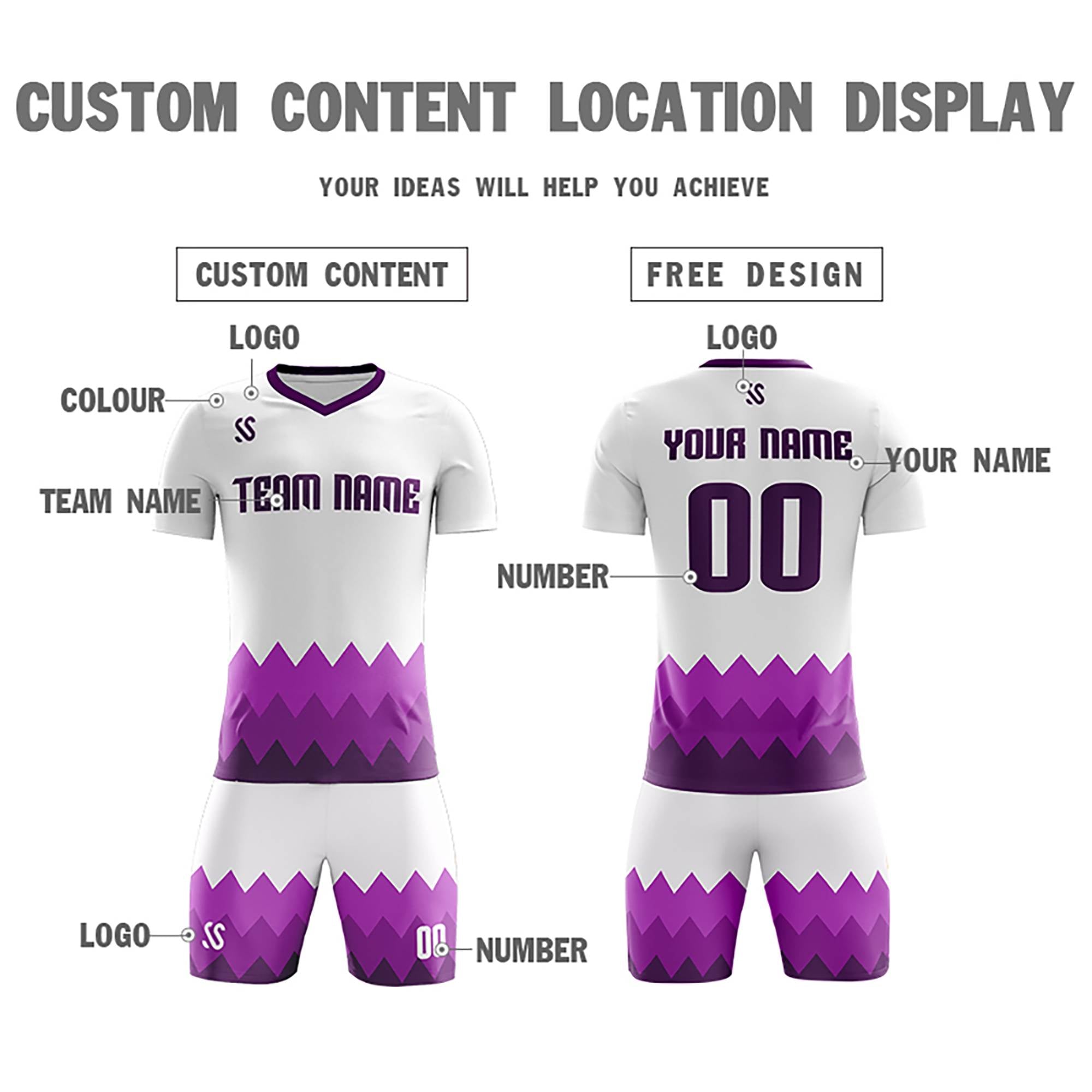 Custom White Black Casual Printing Sportswear Soccer Sets Jersey