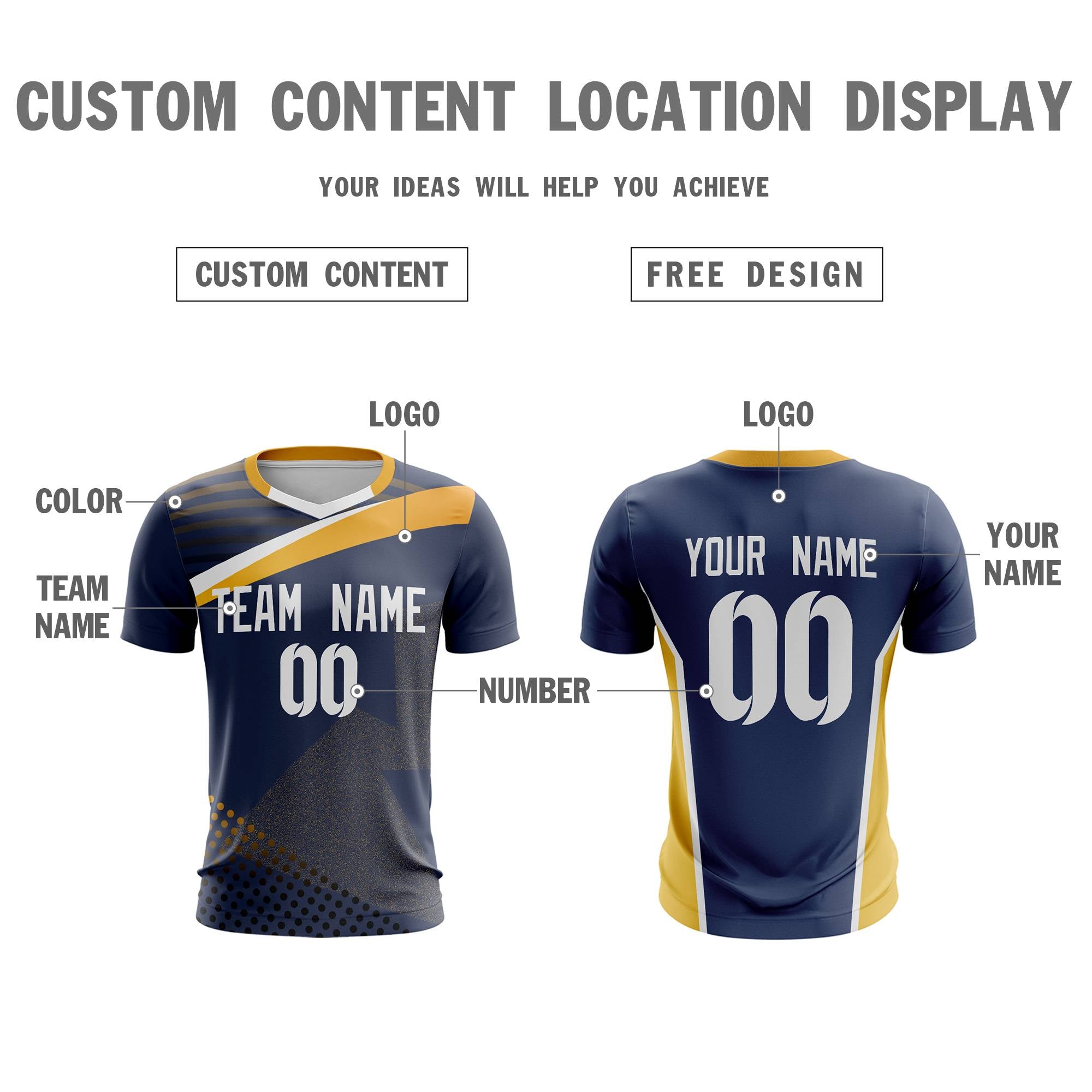 Custom Navy Orange Breathable Sport Soccer Tops Jersey