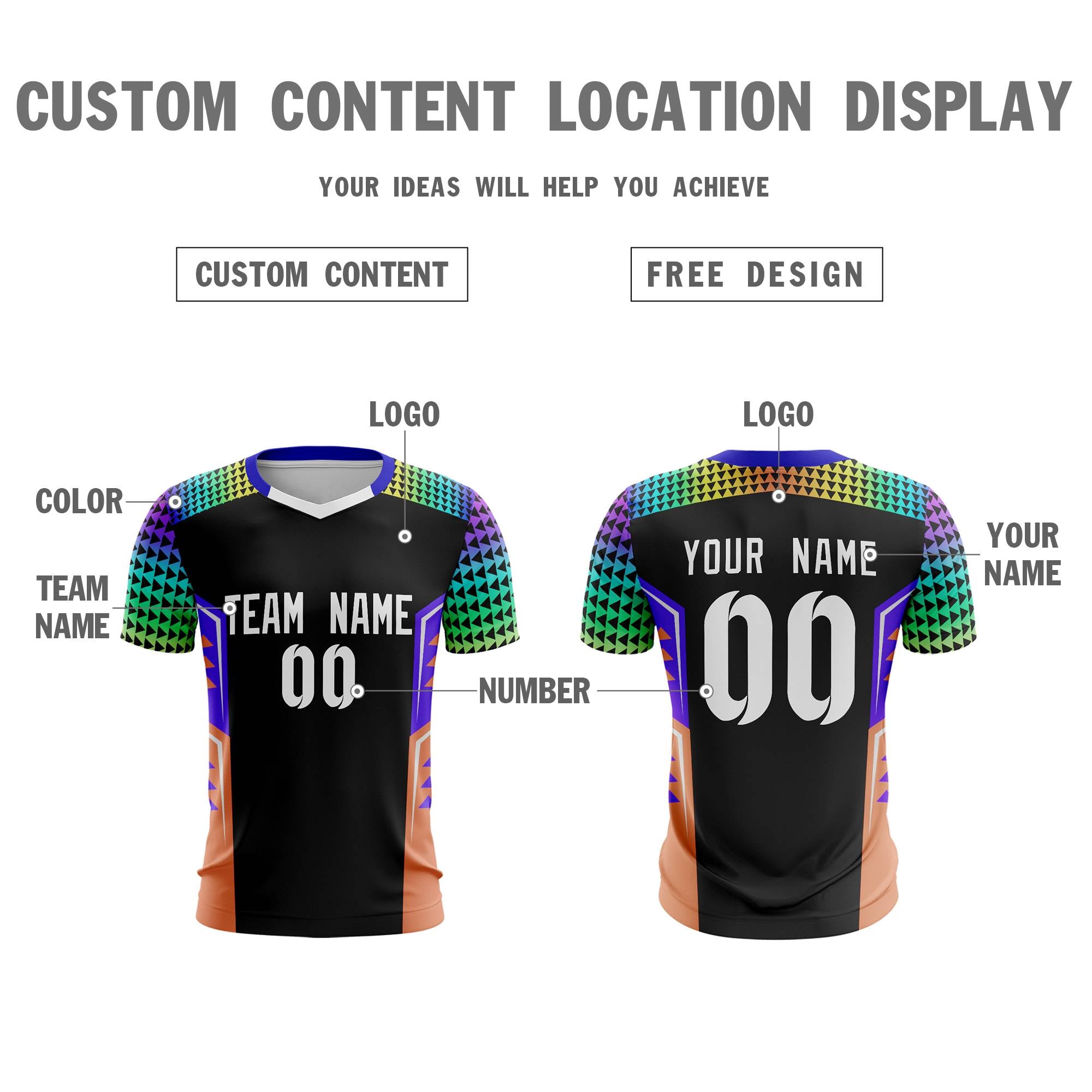 Custom Black White Orange Breathable Sport Soccer Tops Jersey