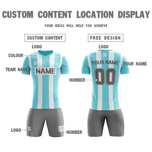 Custom Aqua Gray Outdoor Soccer Sets Jersey