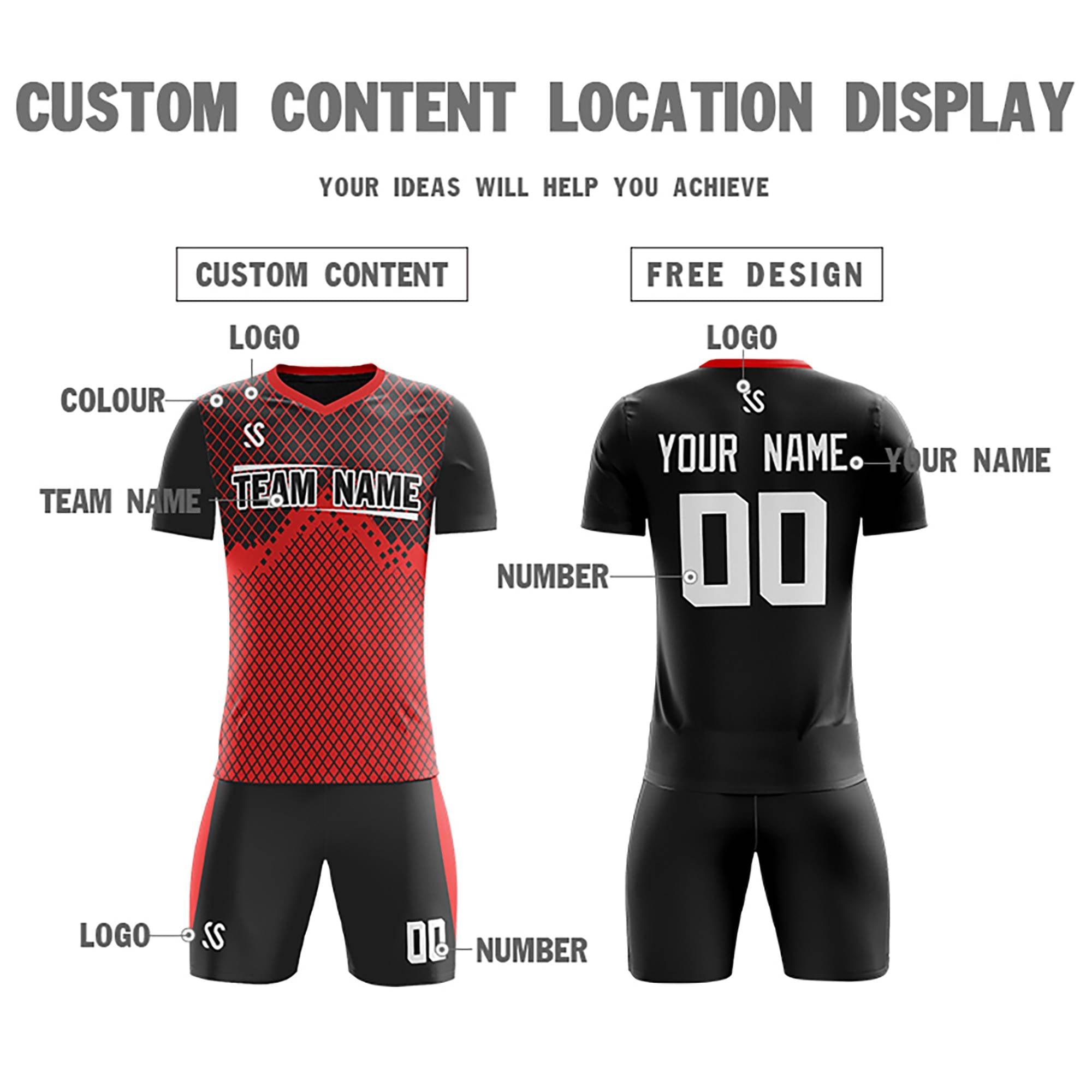 Custom Red Printing Outdoor Tracksuit Soccer Sets Jersey