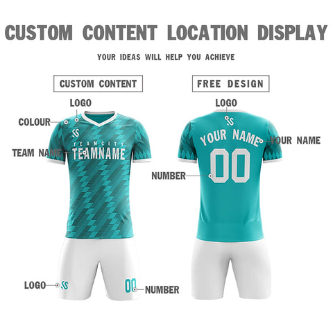 Custom Teal Printing Outdoor Tracksuit Soccer Sets Jersey